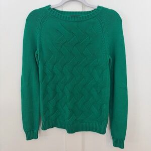 Lands' End Women's Drifter Sweater Baumwoole Green Basketweave Crewneck Small‎